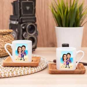  - Kişiye Özel Aşıklar Karikatürlü Türk Kahvesi Fincanı Seti