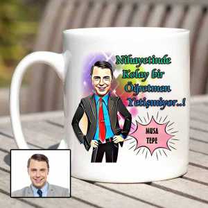 Kişiye Özel Erkek Öğretmen Karikatür Kupa Bardak - Thumbnail