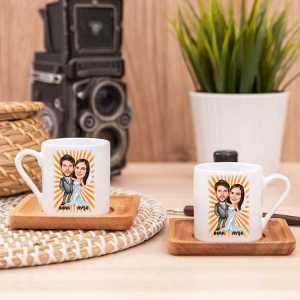  - Kişiye Özel Gelin Damat Karikatürlü Türk Kahvesi Fincanı Seti