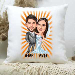 - Kişiye Özel Gelin Damat Karikatürlü Yastık  - Kişiye Özel Gelin Damat Karikatürlü Yastık