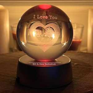 Kişiye Özel İsimli I Love You 3 D Işıklı Küre - Thumbnail