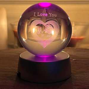 Kişiye Özel İsimli I Love You 3 D Işıklı Küre - Thumbnail