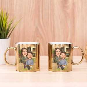  - Kişiye Özel Sevgili Karikatürlü İkili Aynalı Gold Kupa Bardak