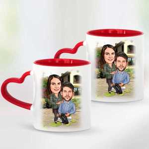  - Kişiye Özel Sevgili Karikatürlü İkili Kalpli Kırmızı Kupa Bardak