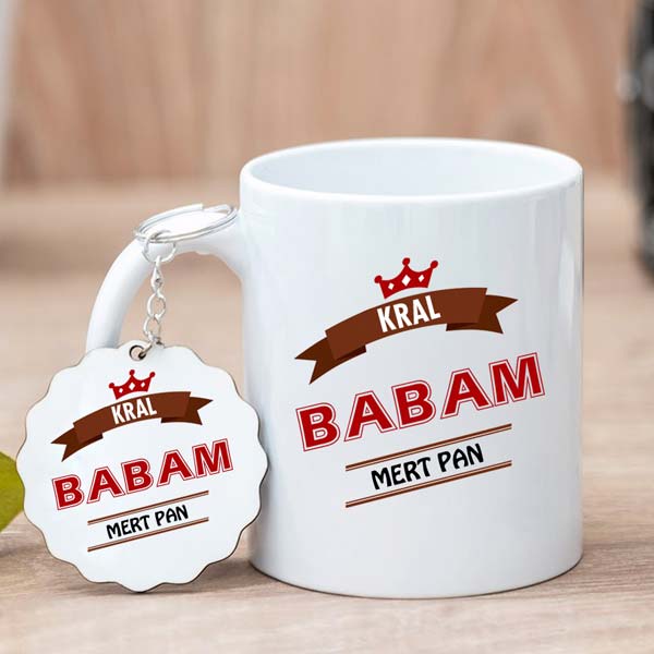 Kral Babam İsimli Kupa Bardak Ve Anahtarlık Hediye Seti