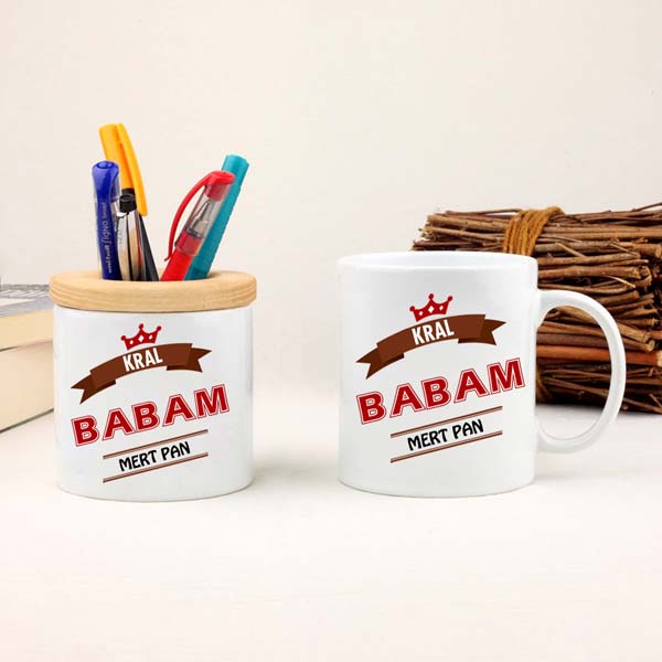 Kral Babam İsimli Kupa Bardak Ve Kalemlik
