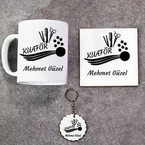 - Kuaför Kupa Bardak Altlık ve Anahtarlık Hediye Seti  - Kuaför Kupa Bardak Altlık ve Anahtarlık Hediye Seti