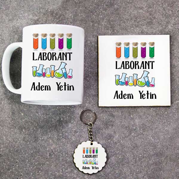 Laborant Kupa Bardak Altlık Ve Anahtarlık Hediye Seti