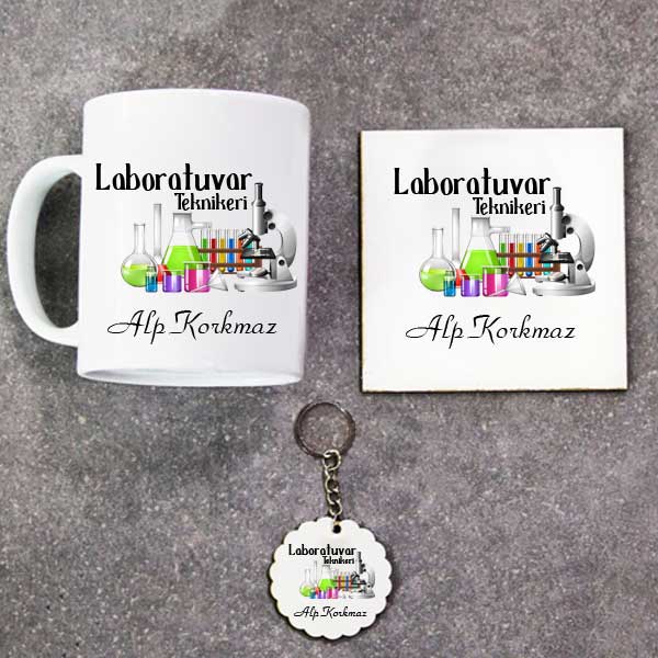Laboratuvar Teknikeri Kupa Bardak Altlık Ve Anahtarlık Hediye Seti