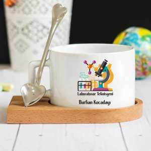 - Laboratuvar Teknisyeni Ahşap Altlıklı Lüks Fincan Seti  - Laboratuvar Teknisyeni Ahşap Altlıklı Lüks Fincan Seti