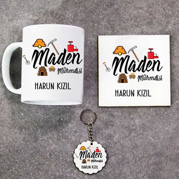 Maden Mühendisi Kupa Bardak Altlık Ve Anahtarlık Hediye Seti