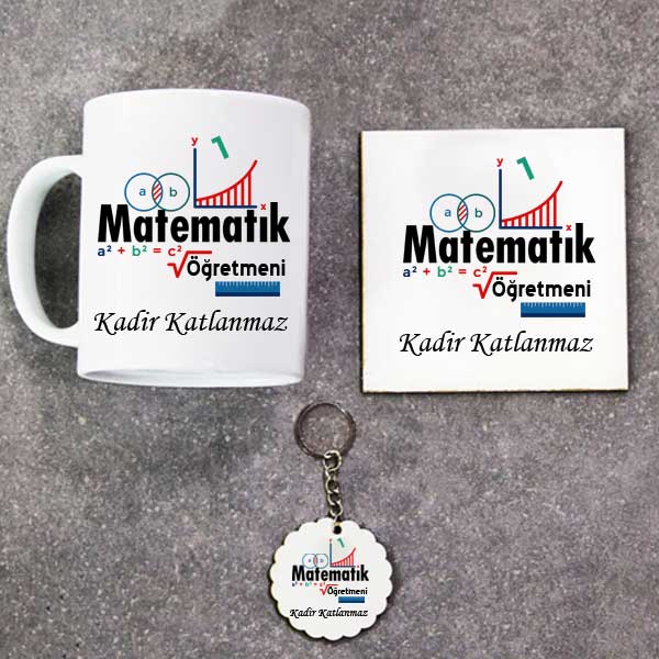 Matematik Öğretmeni Kupa Bardak Altlık Ve Anahtarlık Hediye Seti