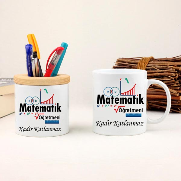 Matematik Öğretmenine Hediye Kupa Bardak Ve Kalemlik Seti