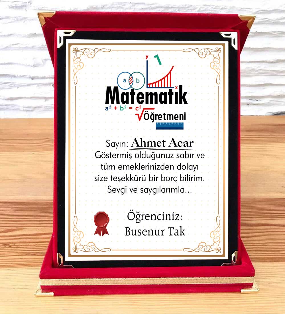 Matematik Öğretmenine Hediye Plaket