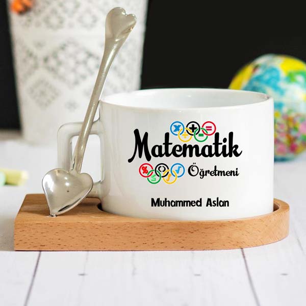 Matematik Öğretmenine Özel Ahşap Altlıklı Lüks Fincan Seti