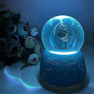 Mavi Ay Altında Buluşan Sevgili Işıklı ve Müzikli Büyük Boy Kar Küresi - Thumbnail