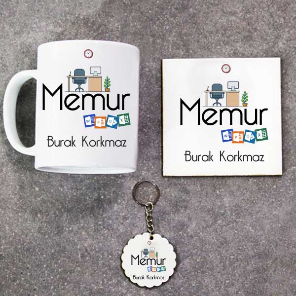 Memur Kupa Bardak Altlık Ve Anahtarlık Hediye Seti
