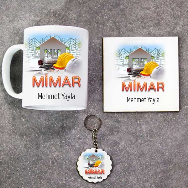 Mimar Kupa Bardak Altlık Ve Anahtarlık Hediye Seti