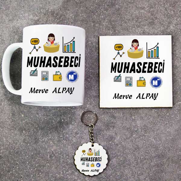 Muhasebeci Kupa Bardak Altlık Ve Anahtarlık Hediye Seti