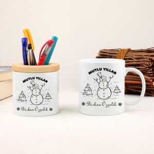  - Mutlu Yıllar Tasarımlı Kupa Bardak ve Kalemlik Seti