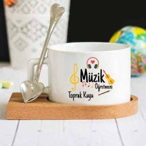 - Müzik Öğretmeni Ahşap Altlıklı Lüks Fincan Seti  - Müzik Öğretmeni Ahşap Altlıklı Lüks Fincan Seti