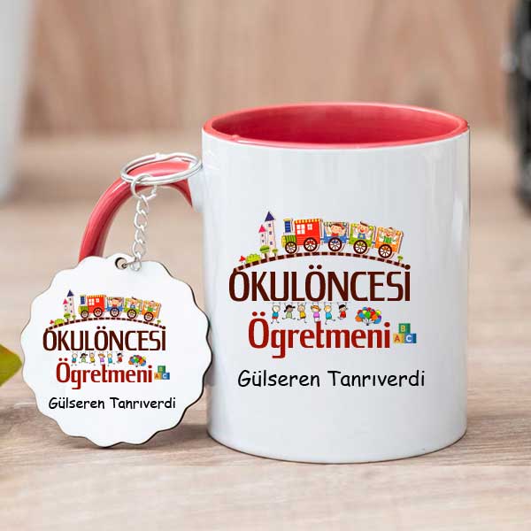 Okul Öncesi Öğretmenine Hediye Kupa Bardak Ve Anahtarlık