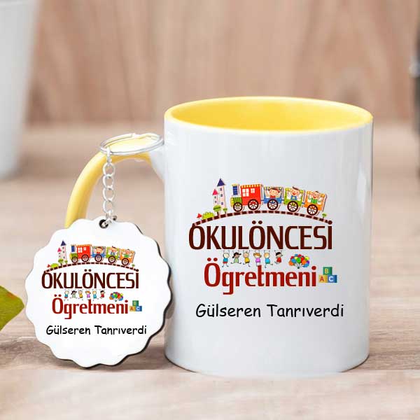 Okul Öncesi Öğretmenine Hediye Kupa Bardak ve Anahtarlık