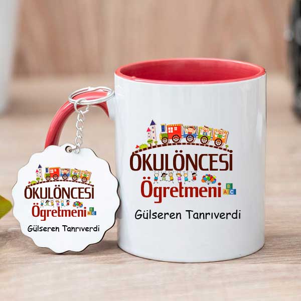 Okul Öncesi Öğretmenine Hediye Kupa Bardak ve Anahtarlık