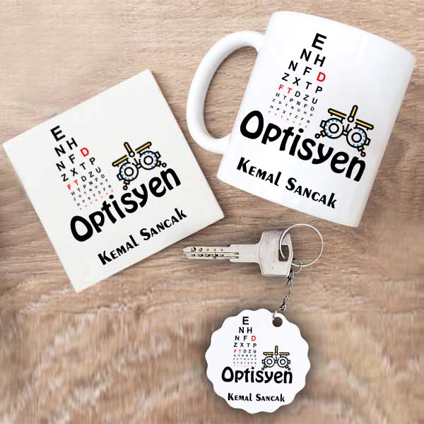 Optisyen Kupa Bardak Altlık Ve Anahtarlık Hediye Seti