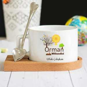 - Orman Mühendisi Ahşap Altlıklı Lüks Fincan Seti  - Orman Mühendisi Ahşap Altlıklı Lüks Fincan Seti