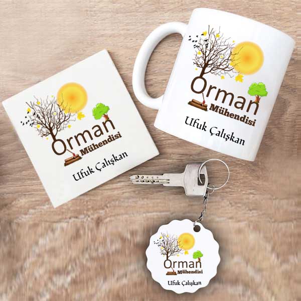 Orman Mühendisi Kupa Bardak Altlık Ve Anahtarlık Hediye Seti