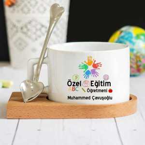 - Özel Eğitim Öğretmeni Ahşap Altlıklı Lüks Fincan Seti  - Özel Eğitim Öğretmeni Ahşap Altlıklı Lüks Fincan Seti
