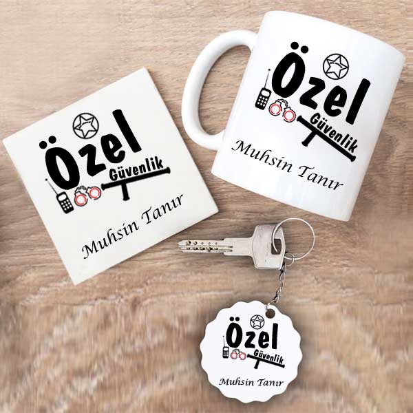 Özel Güvenlik Kupa Bardak Altlık Ve Anahtarlık Hediye Seti