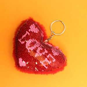Payetli Peluşlu Love Tasarımlı Kalp Anahtarlık 2 adet - Thumbnail