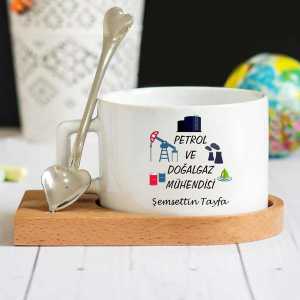 - Petrol ve Doğalgaz Mühendisi Ahşap Altlıklı Lüks Fincan Seti  - Petrol ve Doğalgaz Mühendisi Ahşap Altlıklı Lüks Fincan Seti