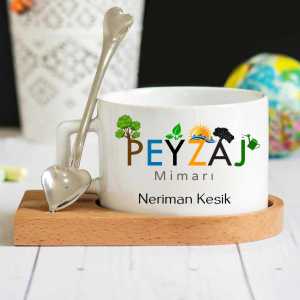 - Peyzaj Mimarına Özel Ahşap Altlıklı Lüks Fincan Seti  - Peyzaj Mimarına Özel Ahşap Altlıklı Lüks Fincan Seti