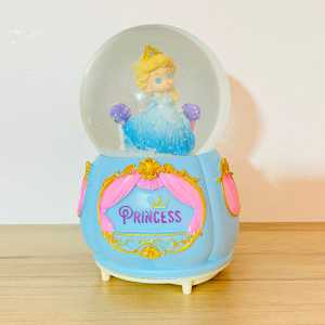 Prenses Model Büyük Boy Işıklı Müzikli Püskürtmeli Kar Küresi Mavi - Thumbnail