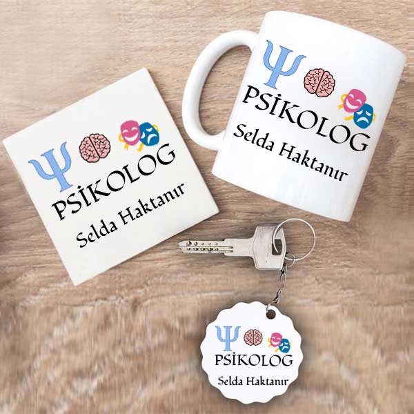 Psikolog Kupa Bardak Altlık Ve Anahtarlık Hediye Seti