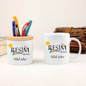 - Resim Öğretmenine Hediye Kupa Bardak ve Kalemlik Seti  - Resim Öğretmenine Hediye Kupa Bardak ve Kalemlik Seti