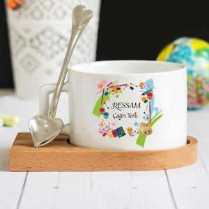 - Ressam Ahşap Altlıklı Lüks Fincan Seti  - Ressam Ahşap Altlıklı Lüks Fincan Seti