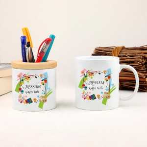 - Ressam Kupa Bardak ve Kalemlik Hediye Seti  - Ressam Kupa Bardak ve Kalemlik Hediye Seti