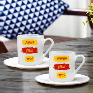  - Sarı Kırmızı Taraftar İkili İsimli Türk Kahvesi Fincanı