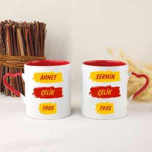  - Sarı Kırmızı Taraftar Kupa Bardak İkili Kalpli Kırmızı Kupa Bardak