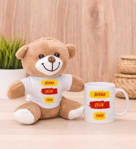  - Sarı Kırmızı Taraftar Peluş Ayıcık ve Kupa Bardak