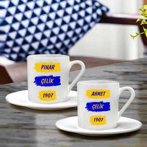 - Sarı Lacivert Taraftar İkili İsimli Türk Kahvesi Fincanı
