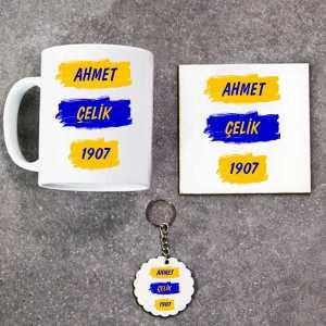  - Sarı Lacivert Taraftar Kupa Bardak Altlık ve Anahtarlık Hediye Seti