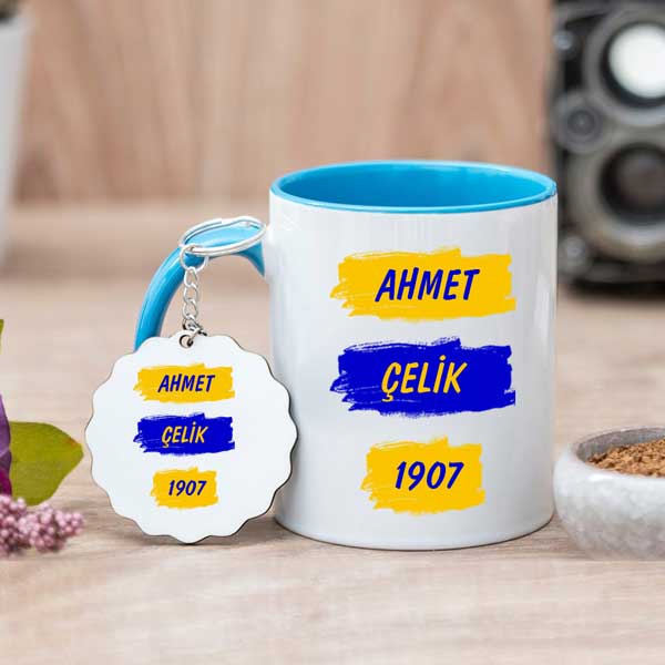 Sarı Lacivert Taraftar Kupa Bardak Ve Anahtarlık