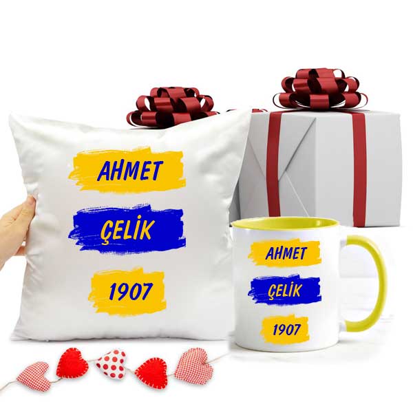 Sarı Lacivert Taraftar Kupa Bardak Ve Yastık