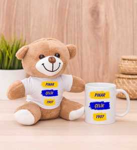  - Sarı Lacivert Taraftar Peluş Ayıcık ve Kupa Bardak