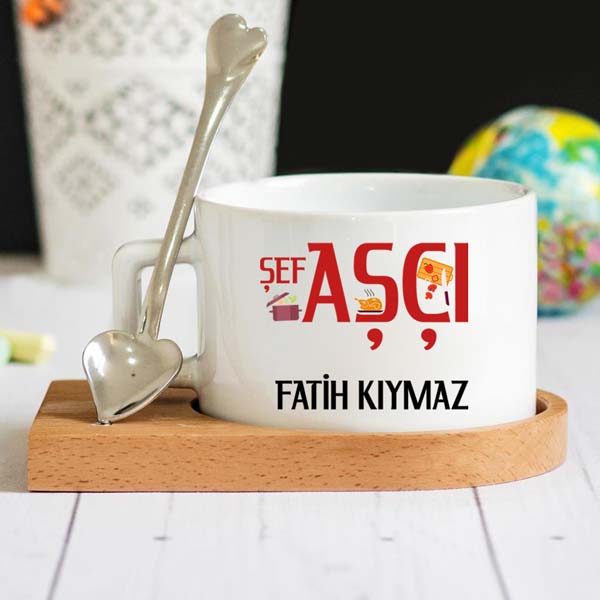 Şef Aşçı Ahşap Altlıklı Lüks Fincan Seti